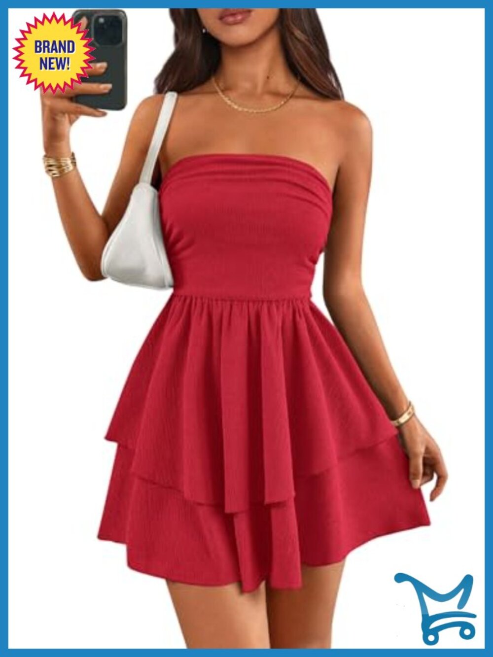 Strapless Smocked Mini Dress Flowy Tiered Ruffle Summer
